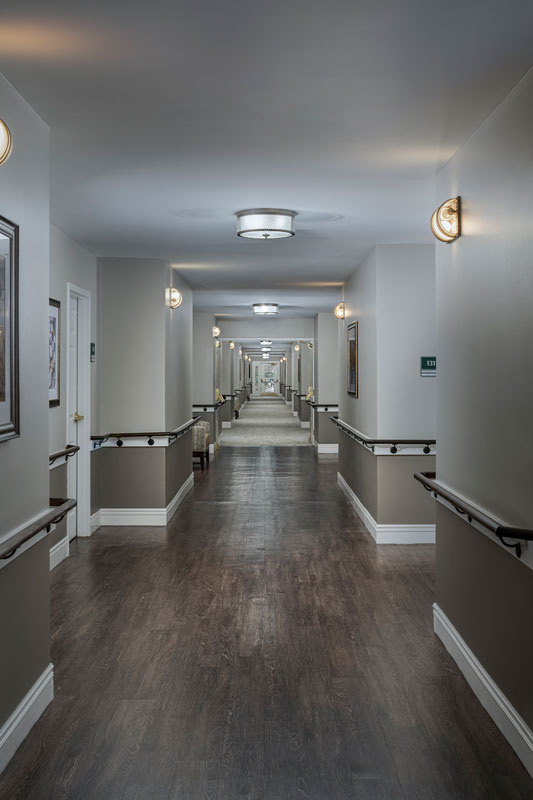 One end of hallway, with hardwood floors